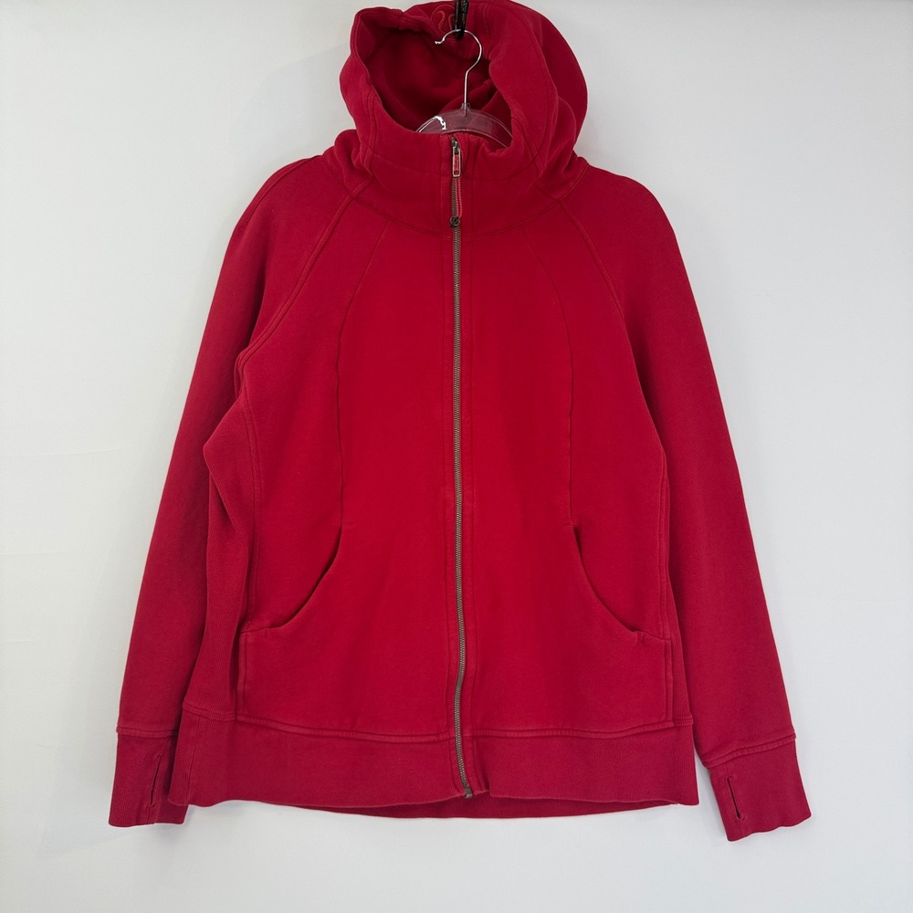 Lululemon Scuba Hoodie Light Cotton Fleece Women Size 20 Dark Red Zip W4AWMS